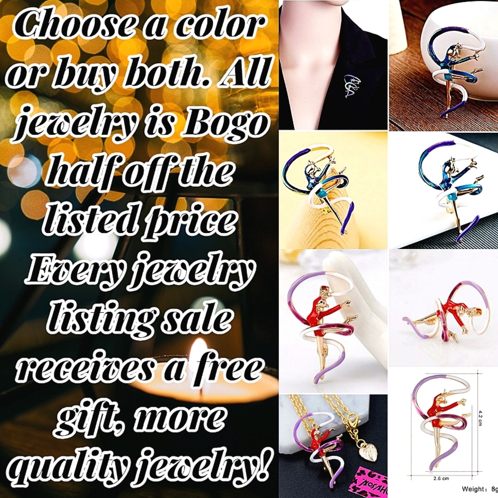 Gold plated ribbon dancer necklace/brooch choose your color